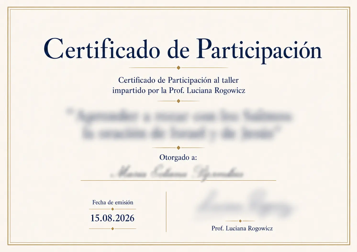 Muestra del certificado digital incluido con el taller